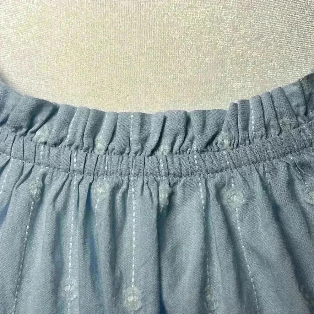 J. Crew Embroidered Ruffle Tie Back Long Sleeve Top Size M Light Blue & White - Picture 2 of 8